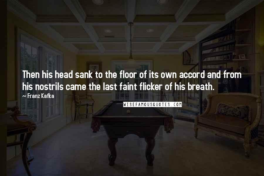 Franz Kafka Quotes: Then his head sank to the floor of its own accord and from his nostrils came the last faint flicker of his breath.