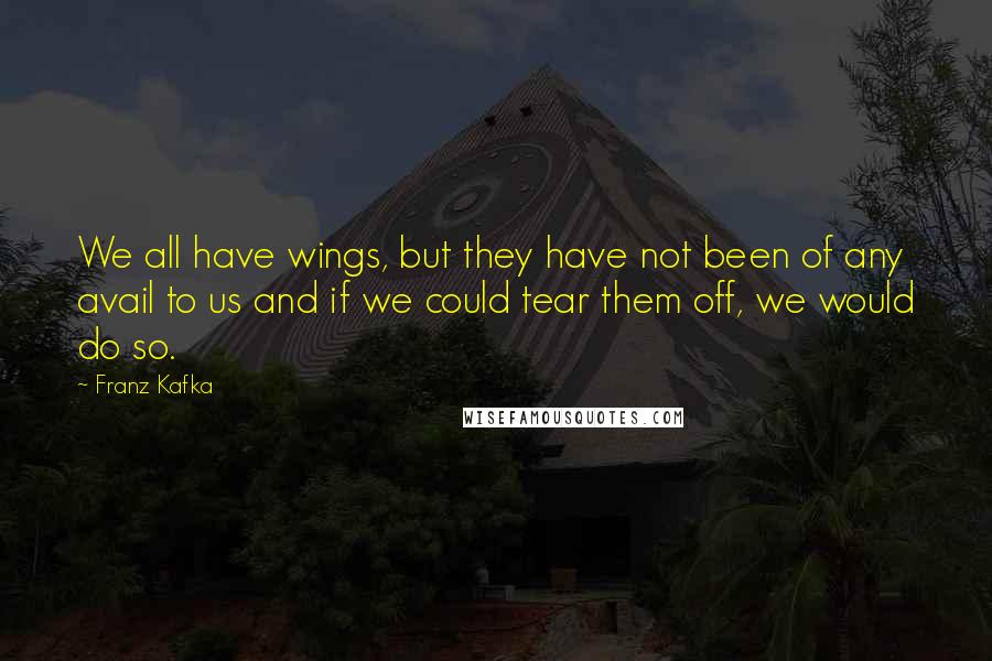 Franz Kafka Quotes: We all have wings, but they have not been of any avail to us and if we could tear them off, we would do so.