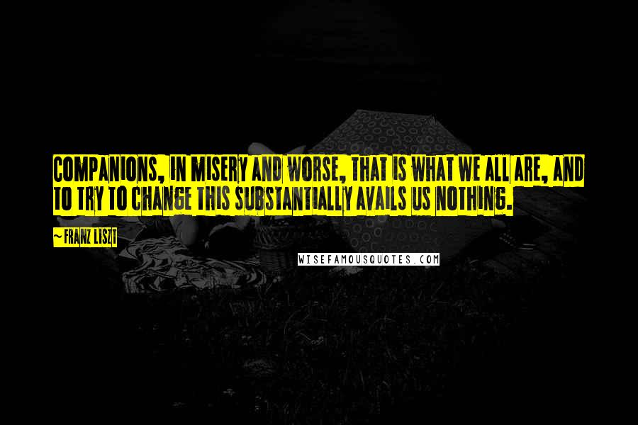 Franz Liszt Quotes: Companions, in misery and worse, that is what we all are, and to try to change this substantially avails us nothing.