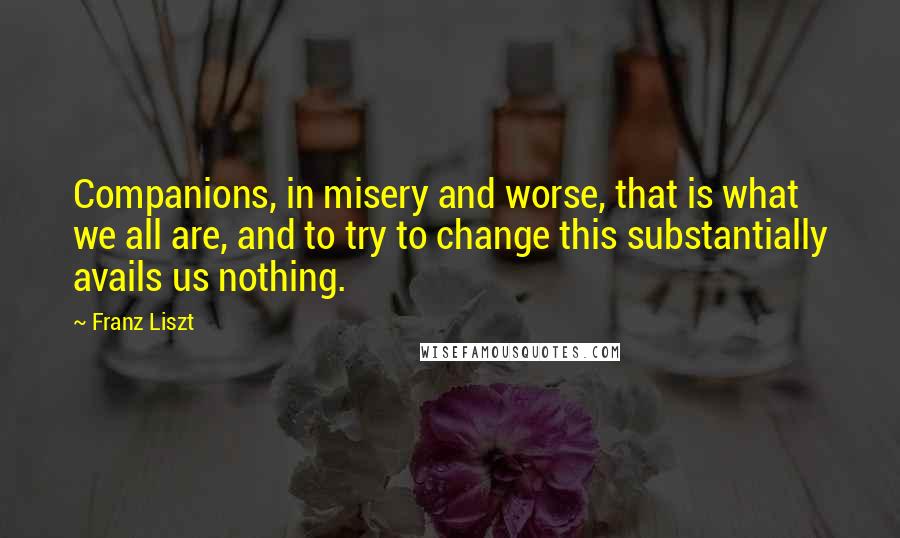 Franz Liszt Quotes: Companions, in misery and worse, that is what we all are, and to try to change this substantially avails us nothing.