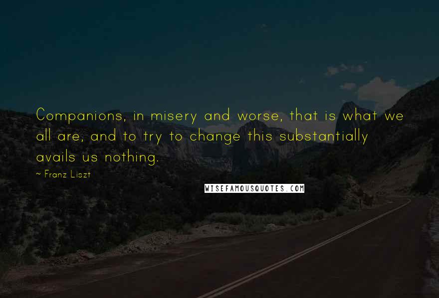 Franz Liszt Quotes: Companions, in misery and worse, that is what we all are, and to try to change this substantially avails us nothing.