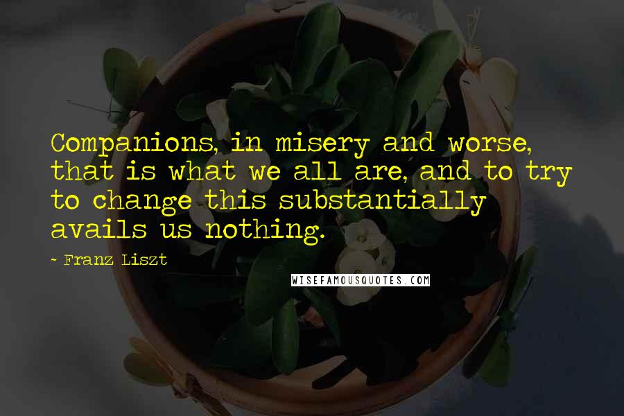Franz Liszt Quotes: Companions, in misery and worse, that is what we all are, and to try to change this substantially avails us nothing.
