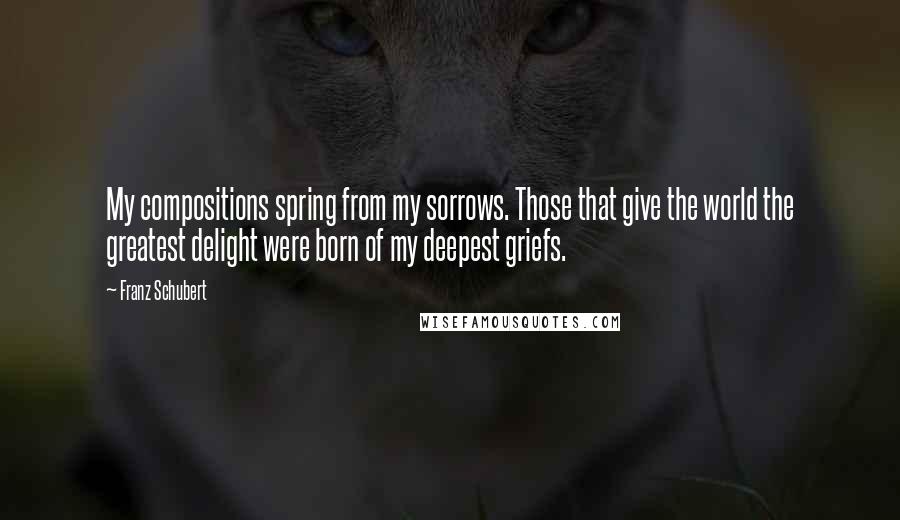 Franz Schubert Quotes: My compositions spring from my sorrows. Those that give the world the greatest delight were born of my deepest griefs.