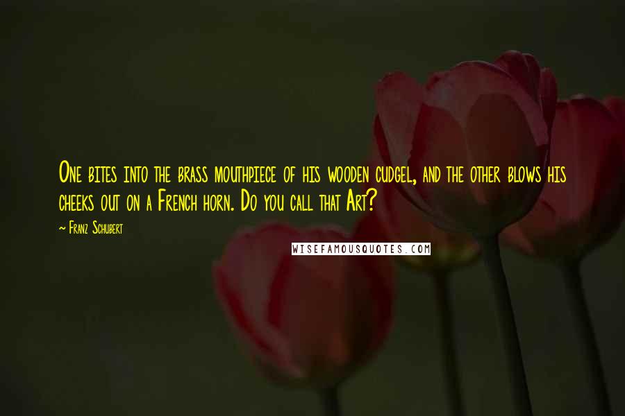 Franz Schubert Quotes: One bites into the brass mouthpiece of his wooden cudgel, and the other blows his cheeks out on a French horn. Do you call that Art?