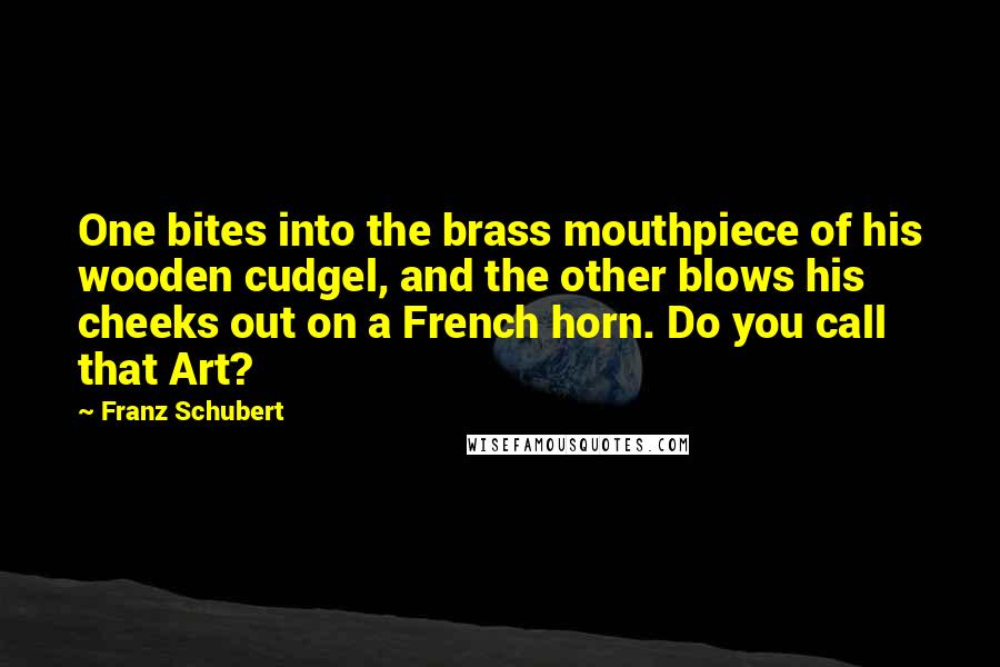 Franz Schubert Quotes: One bites into the brass mouthpiece of his wooden cudgel, and the other blows his cheeks out on a French horn. Do you call that Art?