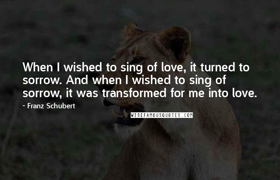 Franz Schubert Quotes: When I wished to sing of love, it turned to sorrow. And when I wished to sing of sorrow, it was transformed for me into love.