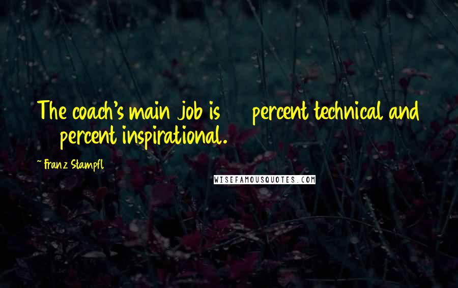 Franz Stampfl Quotes: The coach's main job is 20 percent technical and 80 percent inspirational.