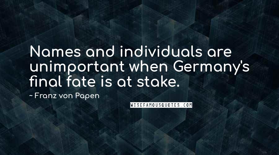 Franz Von Papen Quotes: Names and individuals are unimportant when Germany's final fate is at stake.