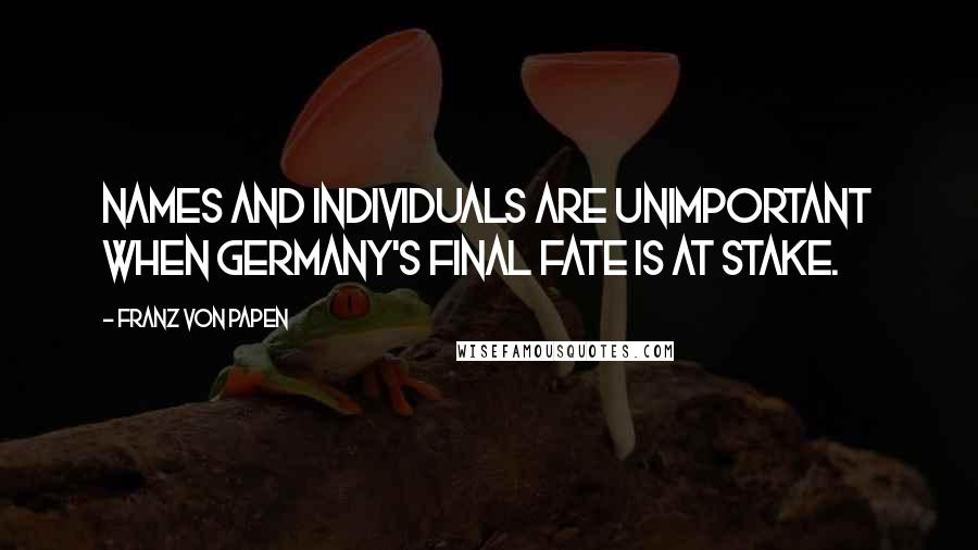 Franz Von Papen Quotes: Names and individuals are unimportant when Germany's final fate is at stake.