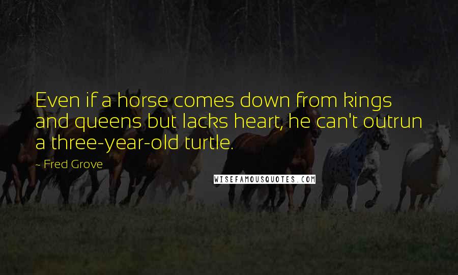 Fred Grove Quotes: Even if a horse comes down from kings and queens but lacks heart, he can't outrun a three-year-old turtle.