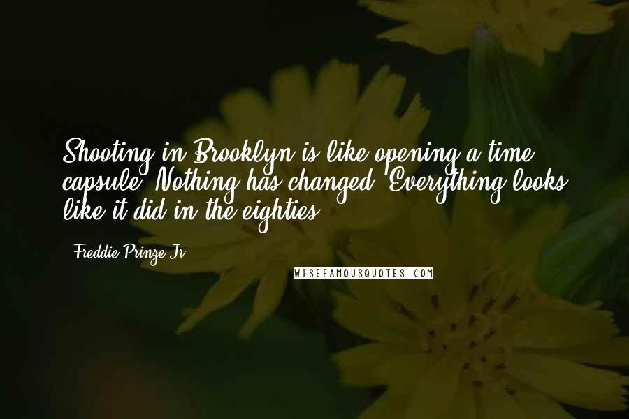 Freddie Prinze Jr. Quotes: Shooting in Brooklyn is like opening a time capsule. Nothing has changed. Everything looks like it did in the eighties.