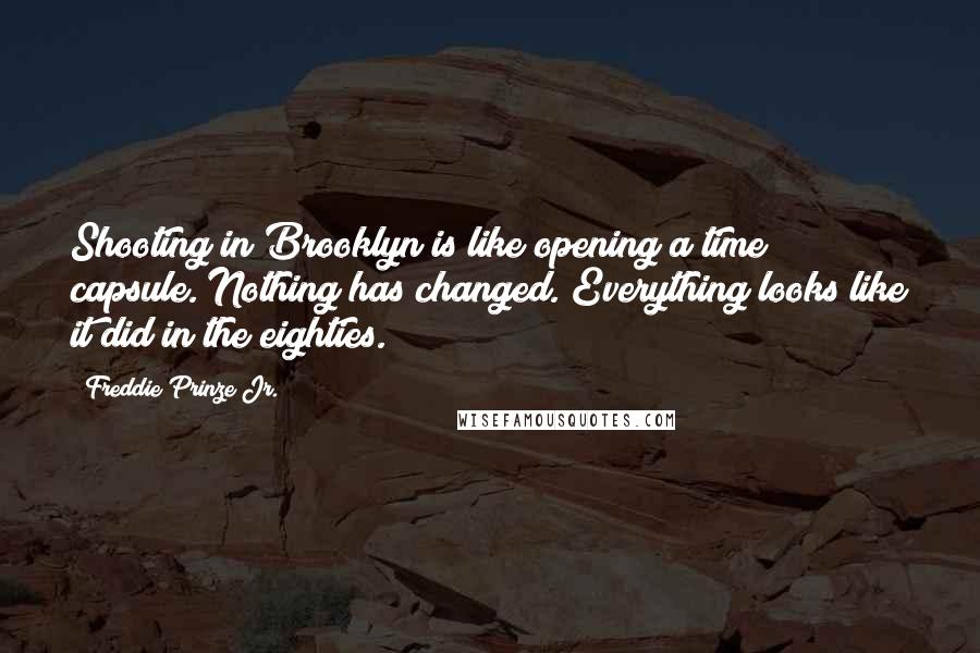 Freddie Prinze Jr. Quotes: Shooting in Brooklyn is like opening a time capsule. Nothing has changed. Everything looks like it did in the eighties.