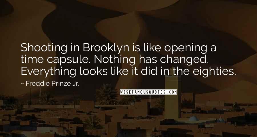 Freddie Prinze Jr. Quotes: Shooting in Brooklyn is like opening a time capsule. Nothing has changed. Everything looks like it did in the eighties.