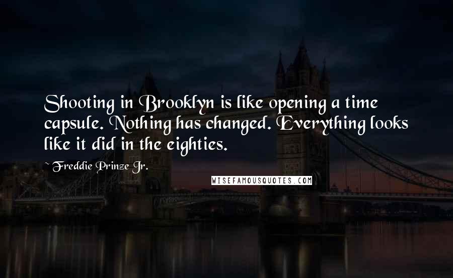 Freddie Prinze Jr. Quotes: Shooting in Brooklyn is like opening a time capsule. Nothing has changed. Everything looks like it did in the eighties.