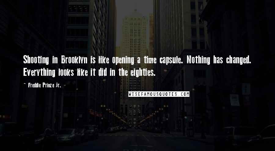 Freddie Prinze Jr. Quotes: Shooting in Brooklyn is like opening a time capsule. Nothing has changed. Everything looks like it did in the eighties.