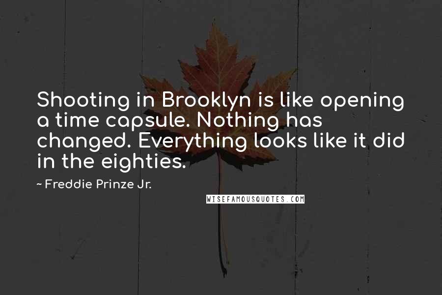 Freddie Prinze Jr. Quotes: Shooting in Brooklyn is like opening a time capsule. Nothing has changed. Everything looks like it did in the eighties.