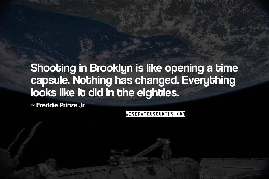 Freddie Prinze Jr. Quotes: Shooting in Brooklyn is like opening a time capsule. Nothing has changed. Everything looks like it did in the eighties.
