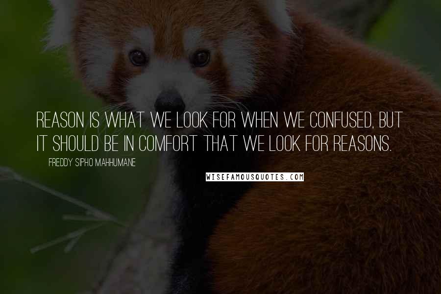 Freddy Sipho Mahhumane Quotes: Reason is what we look for when we confused, but it should be in comfort that we look for reasons.