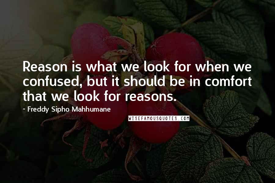 Freddy Sipho Mahhumane Quotes: Reason is what we look for when we confused, but it should be in comfort that we look for reasons.