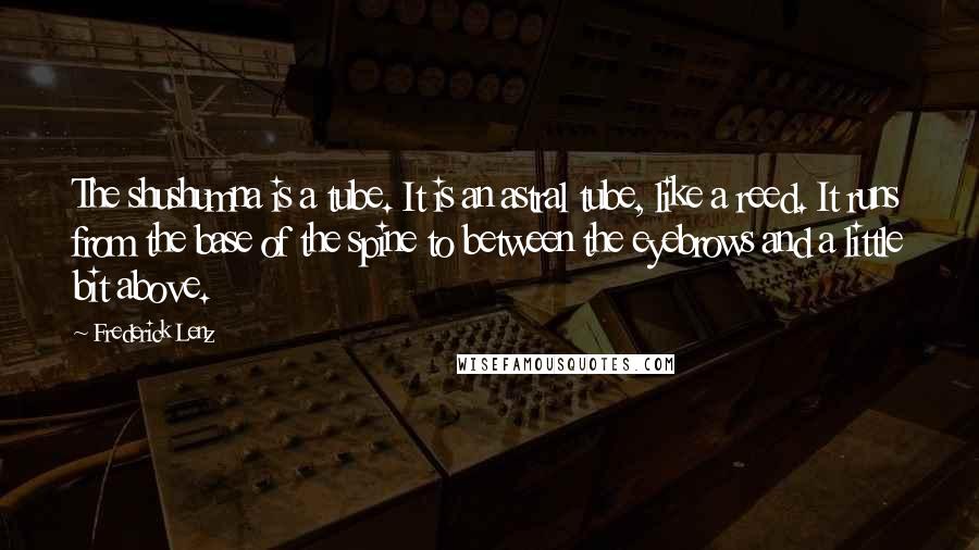 Frederick Lenz Quotes: The shushumna is a tube. It is an astral tube, like a reed. It runs from the base of the spine to between the eyebrows and a little bit above.