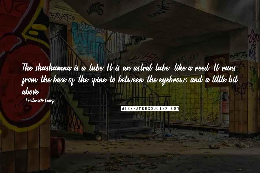 Frederick Lenz Quotes: The shushumna is a tube. It is an astral tube, like a reed. It runs from the base of the spine to between the eyebrows and a little bit above.