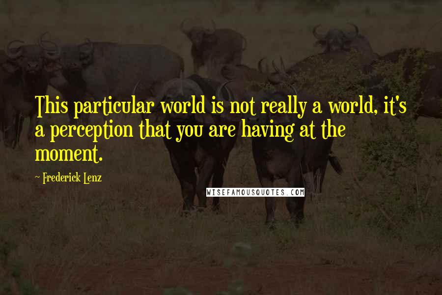 Frederick Lenz Quotes: This particular world is not really a world, it's a perception that you are having at the moment.