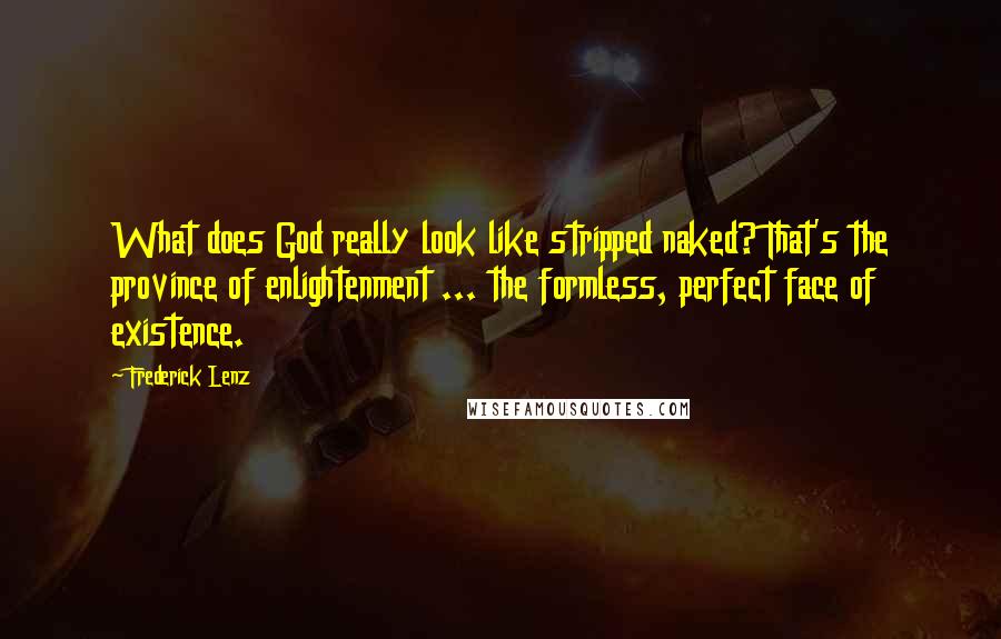 Frederick Lenz Quotes: What does God really look like stripped naked? That's the province of enlightenment ... the formless, perfect face of existence.