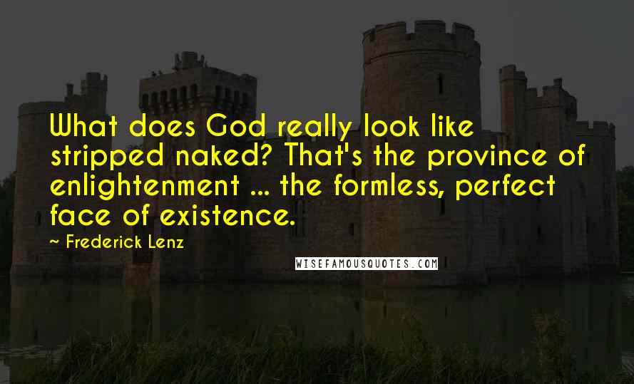 Frederick Lenz Quotes: What does God really look like stripped naked? That's the province of enlightenment ... the formless, perfect face of existence.