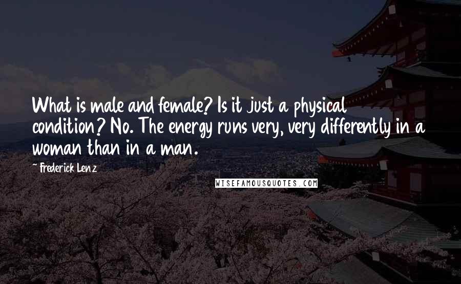 Frederick Lenz Quotes: What is male and female? Is it just a physical condition? No. The energy runs very, very differently in a woman than in a man.