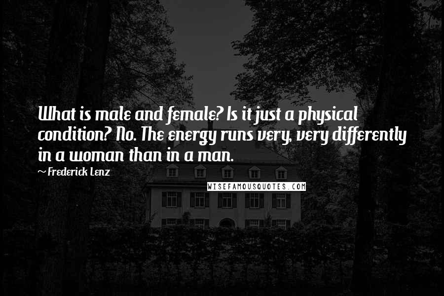 Frederick Lenz Quotes: What is male and female? Is it just a physical condition? No. The energy runs very, very differently in a woman than in a man.