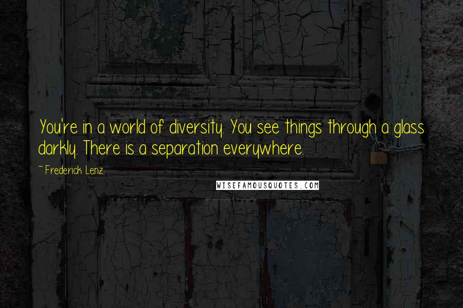 Frederick Lenz Quotes: You're in a world of diversity. You see things through a glass darkly. There is a separation everywhere.