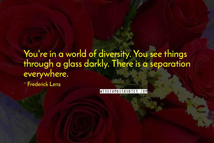 Frederick Lenz Quotes: You're in a world of diversity. You see things through a glass darkly. There is a separation everywhere.