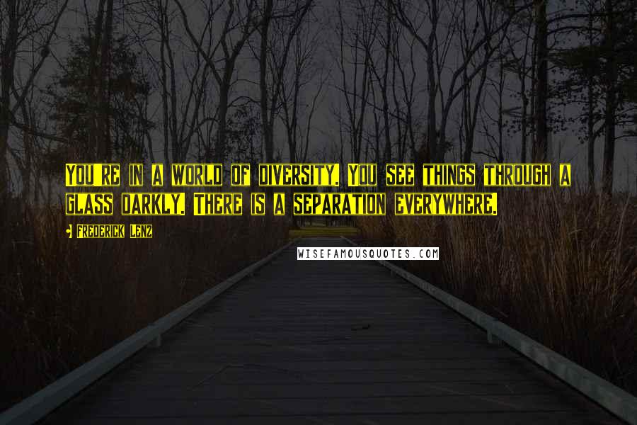 Frederick Lenz Quotes: You're in a world of diversity. You see things through a glass darkly. There is a separation everywhere.