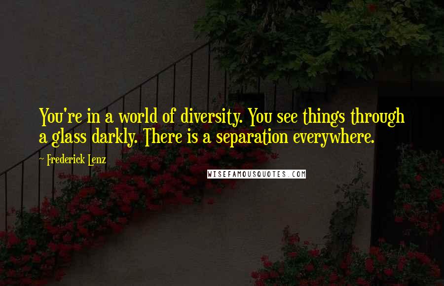 Frederick Lenz Quotes: You're in a world of diversity. You see things through a glass darkly. There is a separation everywhere.