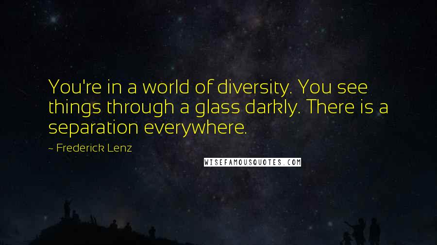 Frederick Lenz Quotes: You're in a world of diversity. You see things through a glass darkly. There is a separation everywhere.