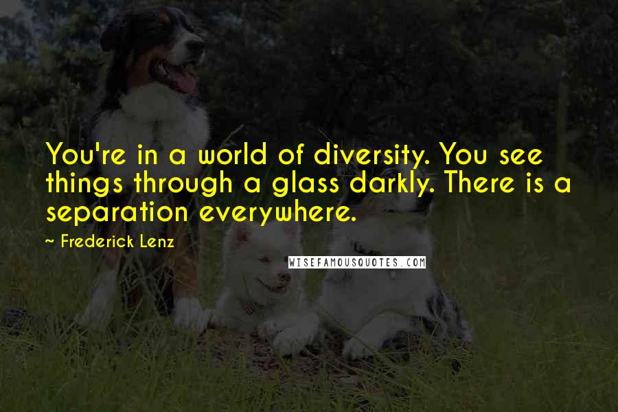 Frederick Lenz Quotes: You're in a world of diversity. You see things through a glass darkly. There is a separation everywhere.