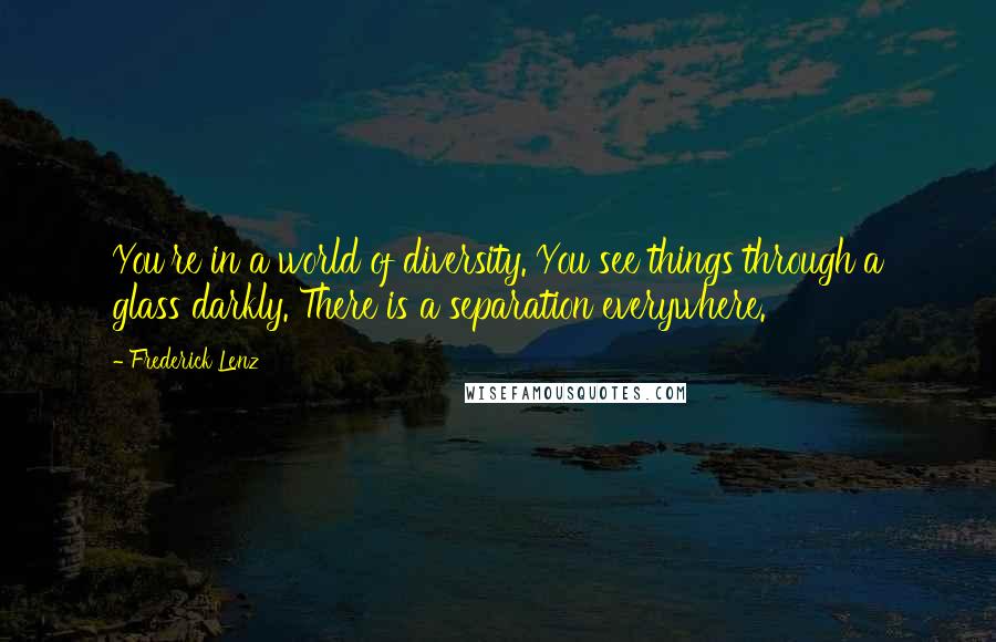 Frederick Lenz Quotes: You're in a world of diversity. You see things through a glass darkly. There is a separation everywhere.