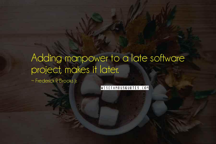 Frederick P. Brooks Jr. Quotes: Adding manpower to a late software project, makes it later.