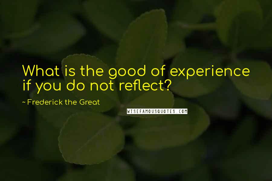 Frederick The Great Quotes: What is the good of experience if you do not reflect?