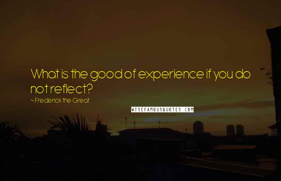 Frederick The Great Quotes: What is the good of experience if you do not reflect?