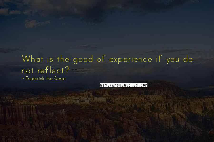 Frederick The Great Quotes: What is the good of experience if you do not reflect?