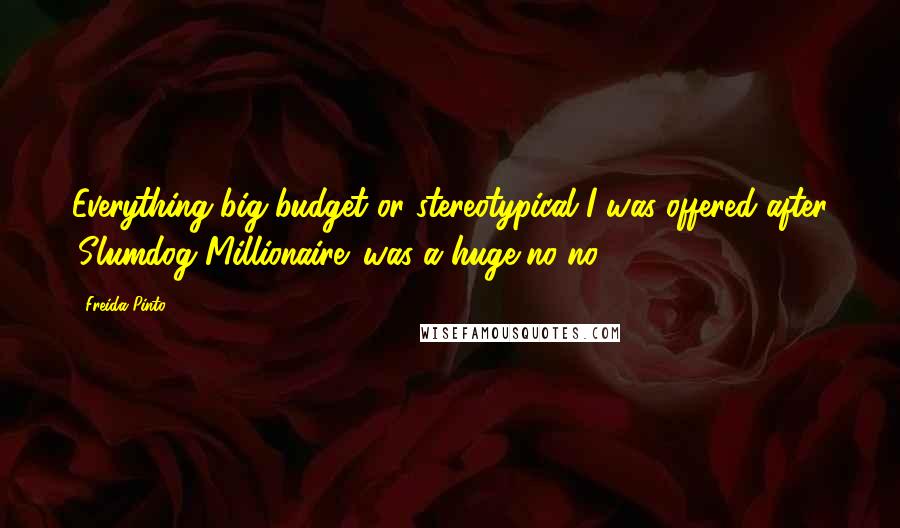 Freida Pinto Quotes: Everything big-budget or stereotypical I was offered after 'Slumdog Millionaire' was a huge no-no.