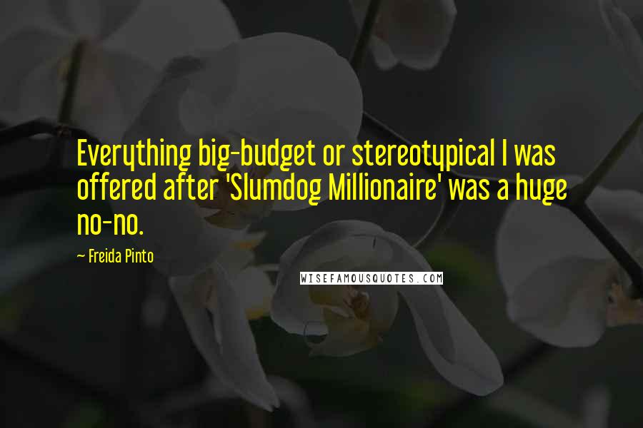 Freida Pinto Quotes: Everything big-budget or stereotypical I was offered after 'Slumdog Millionaire' was a huge no-no.