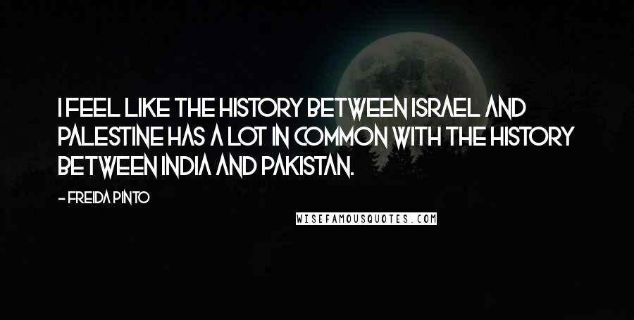 Freida Pinto Quotes: I feel like the history between Israel and Palestine has a lot in common with the history between India and Pakistan.