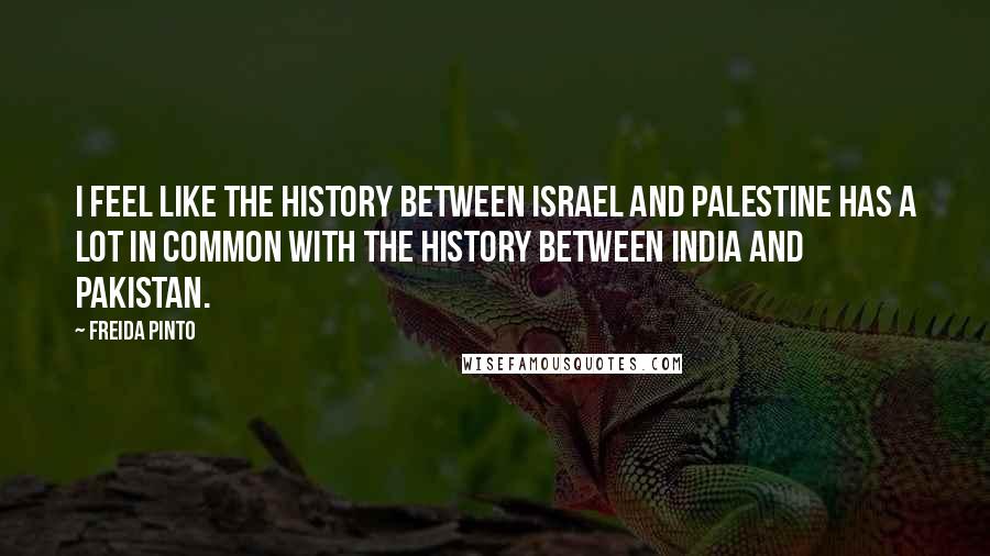 Freida Pinto Quotes: I feel like the history between Israel and Palestine has a lot in common with the history between India and Pakistan.