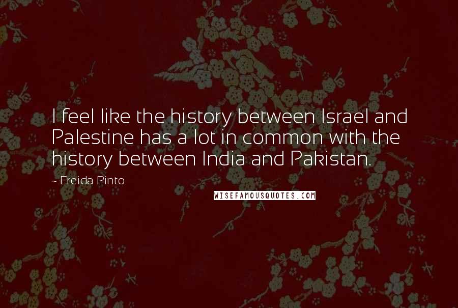 Freida Pinto Quotes: I feel like the history between Israel and Palestine has a lot in common with the history between India and Pakistan.