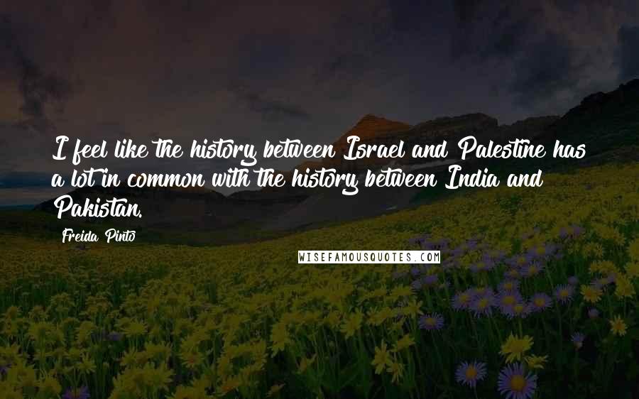 Freida Pinto Quotes: I feel like the history between Israel and Palestine has a lot in common with the history between India and Pakistan.