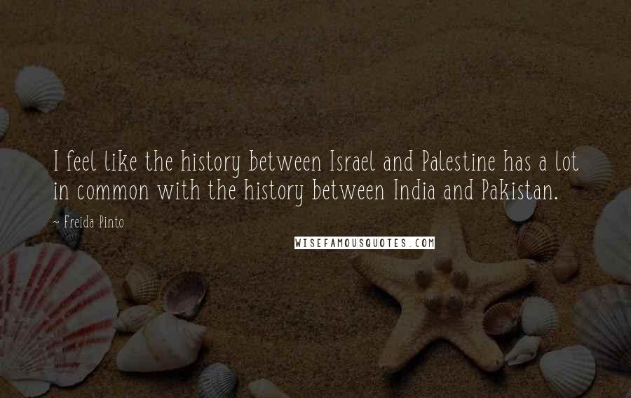 Freida Pinto Quotes: I feel like the history between Israel and Palestine has a lot in common with the history between India and Pakistan.