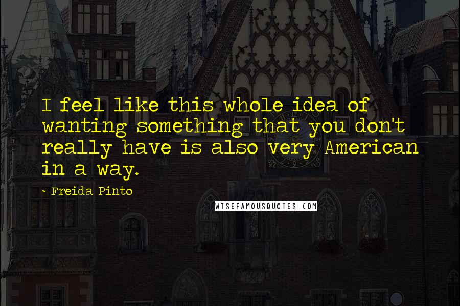 Freida Pinto Quotes: I feel like this whole idea of wanting something that you don't really have is also very American in a way.