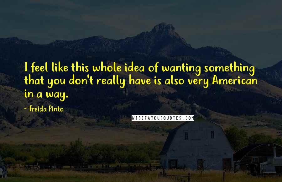 Freida Pinto Quotes: I feel like this whole idea of wanting something that you don't really have is also very American in a way.